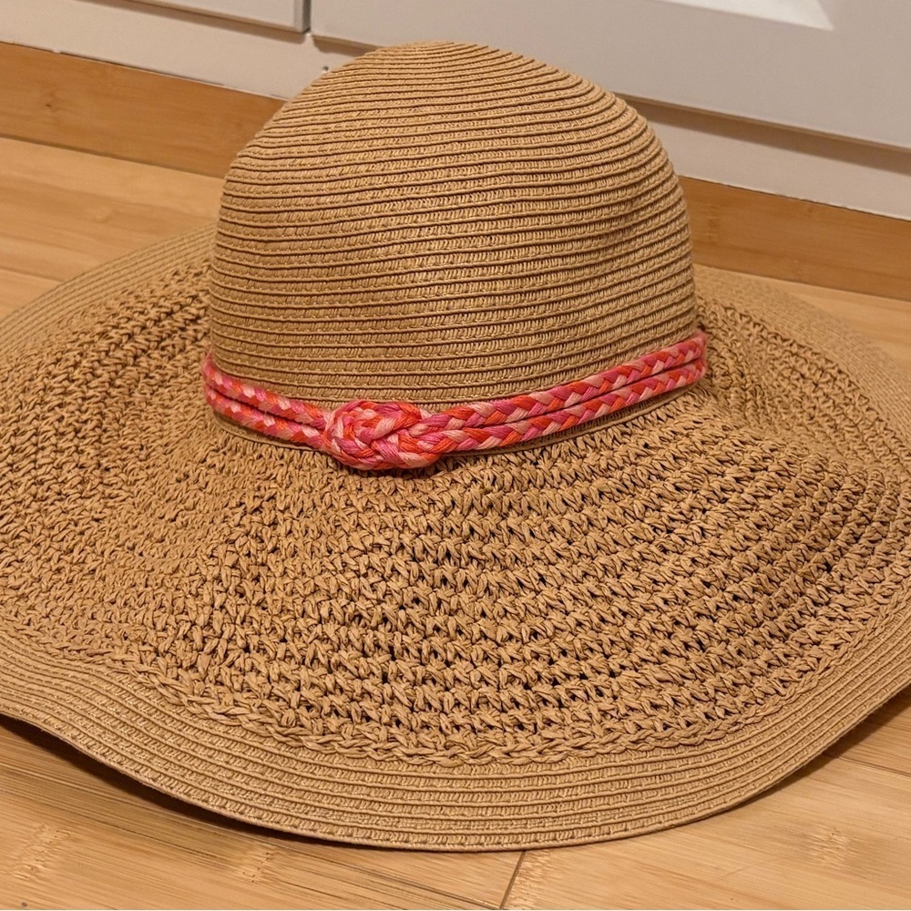J. Crew Tan Straw Sun Hat with Pink Braided Band - Picture 2 of 6